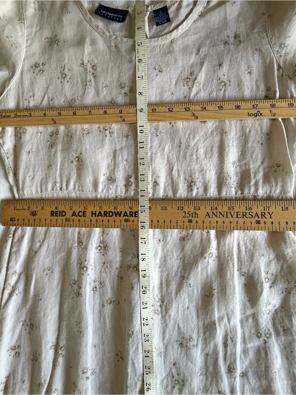 Liz Claiborne Dress Womens 14 Off White Floral Linen Short Sleeve Maxi Sundress - Picture 6 of 13